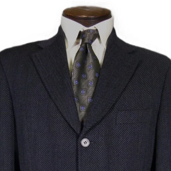 BOSS Hugo Boss Navy Gray Wool Sport Coat Blazer 40R Neiman Marcus